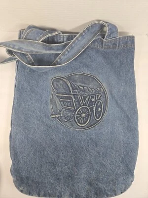 Bolso de Mano Cartera Jean Denim Años 90 De Colección con Estampado de Vagón Cubierto IAM Union Hecho en EE. UU. Foto 1 de 3