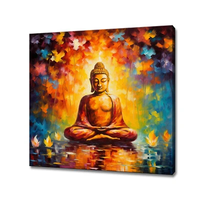 Colourful Painting Style Buddha Statue Asian Wall Art Buddhist Canvas Print - Image 1 of 4