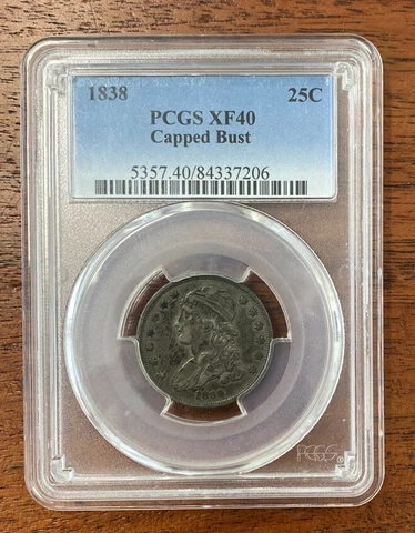1838 25c PCGS XF40 Capped Bust Cover
