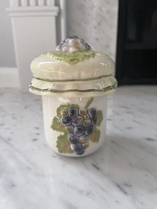 Vintage Grape Motif Condiment Jar Stoneware Jam Jelly Korea - Picture 1 of 5