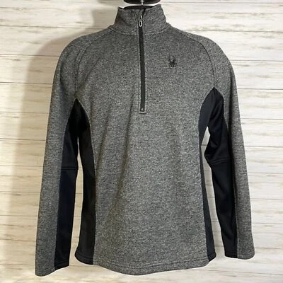 SPYDER CORE Sweater 1/2 Zip Jacket Pull Over Fleece Lined Men's Large Black Gray - Image 1 of 4