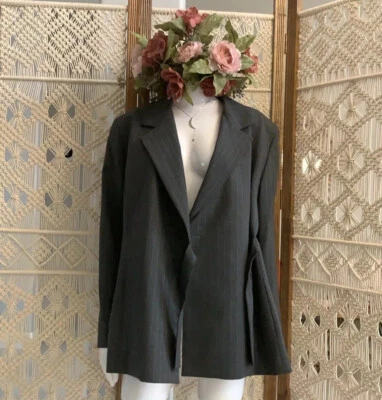 Chaqueta Blazer Kate Hill Rara Vintage Envolvente Gris Y Azul Rayas Talla 14 Lana Foto 1 de 4
