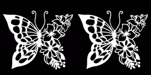Paquete de dos calcomanías de vinilo de flores de mariposa de 5" para ventana de espejo de coche portátil tabletas paredes - Imagen 1 de 9