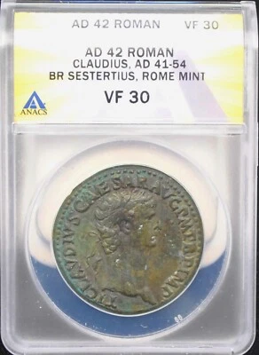 AD 42 Roman Claudius, AD 41-54 BR Sestertius, Rome Mint VF 30#H712 - Image 1 of 2