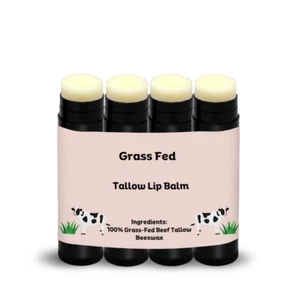 Beef Tallow Lip Balm 100% Organic, 4 Pack, Hydrating Animal-Based Skincare - Picture 1 of 9
