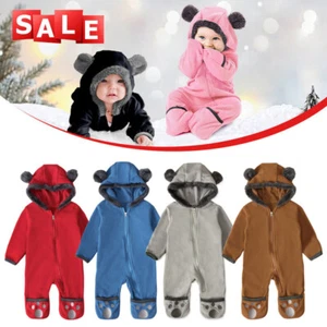 Winter Newborn Kid Baby Romper Jumpsuit Boy Girls Hooded Bodysuit Outfits - Picture 1 of 19