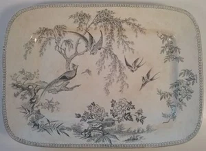 Birds Florals James Beech c.1880's Asiatic Pattern Aesthetic Ironstone Platter - Picture 1 of 4