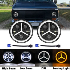 Pair 7" inch Round LED Halo Headlights DRL Beam for Jeep Wrangler JK Chevy G10 - Picture 1 of 7