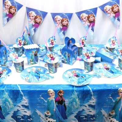 Frozen Anna Elsa Princesa Cumpleaños Fiesta Decoraciones Niños Mesa Platos Tazas Niña Foto 1 de 4