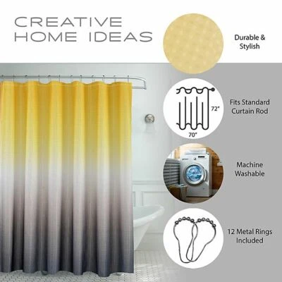 Ombre Waffle Shower Tub Curtain Set with Metal Roller Hooks in Yellow/Grey/White - Image 1 of 4