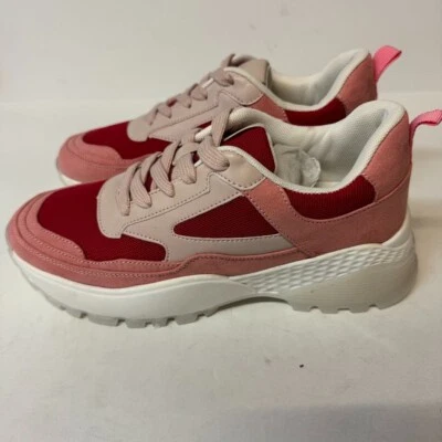 Zapatillas gruesas con cordones Wanted para mujer 6,5 M rosa rojo nuevas en caja yx1 Foto 1 de 4