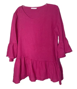 Bryn Walker Gr. M Schößchen Top Oversize Leinen Tunika Lagenlook Hot Pink Shirt - Bild 1 von 9