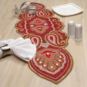 Christmas Red Table Runner, Christmas Beaded Table Runner, Glitz Beaded Table Ru - Picture 1 of 9