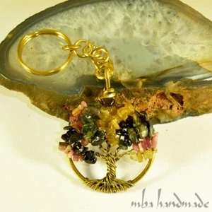 Tourmaline Crystals Tree Of Life Keychain (Keyring) Brass Handmade Jewelry - Picture 1 of 3