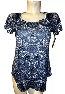 New STYLE & CO. Top Women's Size PM Blue Embellished Bling SS Blouse Shirt NWT - Picture 1 of 6