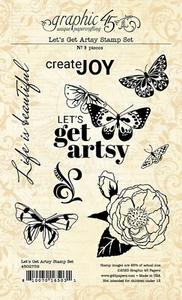 Graphic45 LET'S GET ARTSY Set of (9) Acrylic Cling Stamps scrapbooking ECLECTIC - Picture 1 of 1