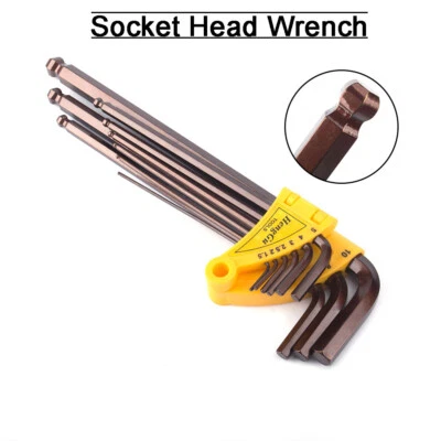 9PC Allen Wrench Set Tool METRIC &SAE Hex Key Standard Short Long Arm 1.5mm-10mm - Image 1 of 4