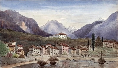 Lake Como / Lecco Italy - Small Watercolour Painting - 19th Century - Grand Tour - image 1 of 3
