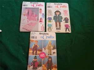 3 Vintage Simplicity Craft Patterns 18" Doll CLothes and Accessories UNCUT - Picture 1 of 1