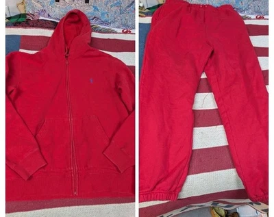 Polo Ralph Lauren Hombres Rojo Polar Sudadera Conjunto Cremallera Sudadera con Capucha L Pantalones deportivos M Foto 1 de 4