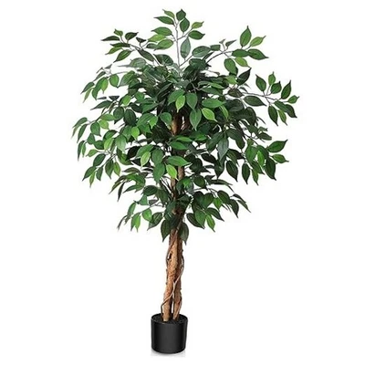 Artificial Ficus Tree with Natural Wood Trunk, Silk Fake Ficus Tree in 4ft - Image 1 of 4