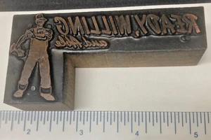 Vintage Letter press printing block Ready Willing and Able  Man in work coverall - Picture 1 of 1