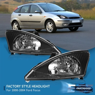 For 00-04 Ford Focus Driving Replacement Headlights Lamps Assembly Black Clear - Imagem 1 de 4