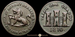  Gibraltar 1 Quarto (3,40g) 1810 Londres Ensayador H KM-TM.3.1 MBC - Picture 1 of 3