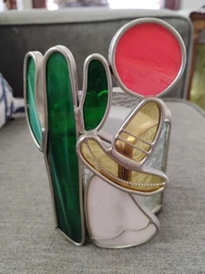 Gestapelter mexikanischer Kerzenhalter aus Buntglas & Kaktus 5,5 Zoll - Bild 1 von 4