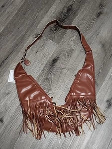 Sash Bag Purse Soft 100% Leather Fringe Adjustable Crossbody Saddle Brown - Picture 1 of 6