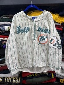 Vintage 1990s White Miami Dolphins esleep pinstripes Marino pajama shirt M - Picture 1 of 9