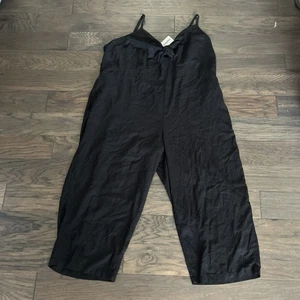 Neu mit Etikett Old Navy Leinenmischung schwarz V-Ausschnitt Knoten vorne gesmokter Strampler Größe 4X kurz geschnitten - Bild 1 von 4
