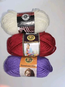 New Mixed Lot Bulky Yarn Lion Brand- Loops & Threads- All 3 Full Skeins Unused - Picture 1 of 3