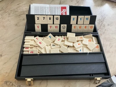 Rummikub Set with   BLACK Hard Carry Case-106 Tiles &4 Tile Trays/ BUILDS BRAINS - Image 1 of 4