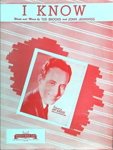 I Know Vintage Sheet Music by Brooks & Jennings - Art Kassel Photo on Cover 1946 - Picture 1 of 1