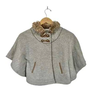 Savannah Kids Cape Gray Fleece Poncho Faux Fur Collar Faux Pockets Jacket Size 6 - Picture 1 of 6