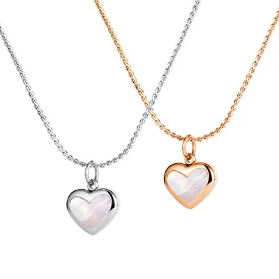 Halskette Herz mit Perlmutt aus Edelstahl 43 + 3 cm Damen Mädchen - Bild 1 von 2