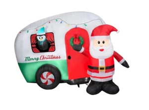 CHRISTMAS 9 FT GEMMY SANTA RV TRAILER PENGUIN Airblown Lighted Yard Inflatable - Picture 1 of 3