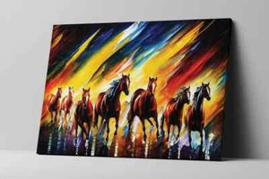 Wild Horses Running Colourful Canvas Living Room Wall Art Decor Framed Print - Picture 1 of 8