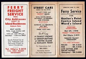 CANADA Toronto 1955 TTC Ferry Time Table Hanlan's Point, Centre & Ward's Islands