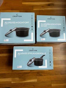 CROFTON Aluguss Kochtopf Sets 24, 28cm + Stielkasserolle mit Glasdeckel  6teilig - Bild 1 von 24