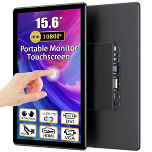 UPERFECT 15.6" Touch Screen Monitor 1080P with VESA HDMI DVI VGA For Remote Work - Picture 1 of 10