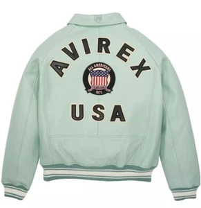 Avirex Herren Sea Green American Flight Icon Jacket Echt Rindsleder Lederjacke - Bild 1 von 3