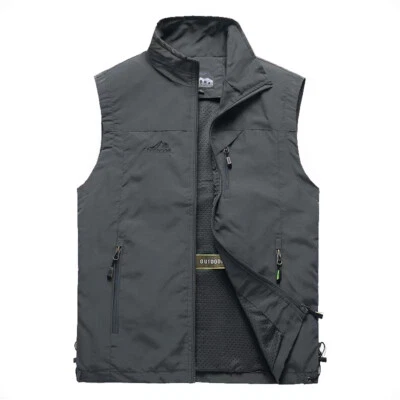 Jacket Sleeveless Coat Sport Tops Tooling Vest Waistcoat Lining Casual Zipper - Image 1 of 4