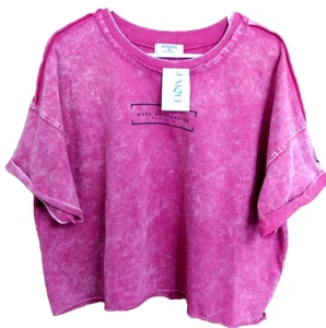 Zenana XL Berry Crop Top Christian Acid Wash French Terry Raw Edge Rolled Sleeve - Picture 1 of 5