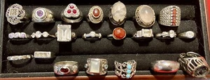Vintage Lot Of 22 Unique Sterling Silver Rings - 20 With Stones, Various Sizes - Picture 1 of 13