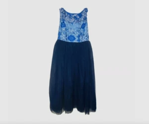 Roaman’s Blue Floral Embroirded Sleeveless Fit Flare Dress 14W Formal Midi New - Picture 1 of 5