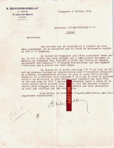 Document du 04/02/1934 DEGUILHEM-PEMILLAT SINGAPORE SINGAPOUR - Bild 1 von 1