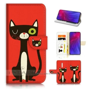 ( For Oppo Reno Z ) Flip Wallet Case Cover AJ40184 Cartoon Cat - Photo 1 sur 5