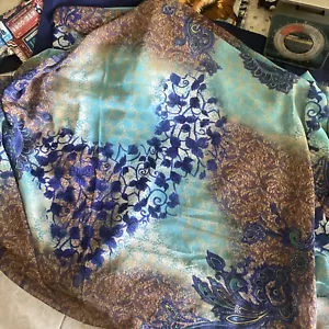 Nice Blue Purple Turquoise Beige Design 1 1/8 Yard x 63” Wide Light WeightFabric - Picture 1 of 1